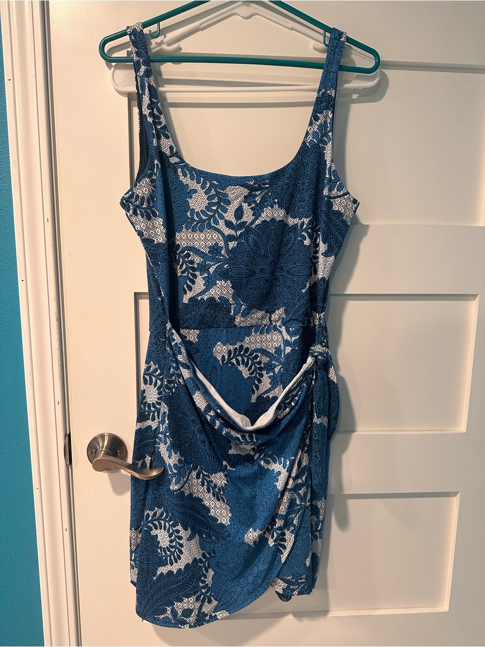 LOFT Blue and White Floral Mini Wrap Dress